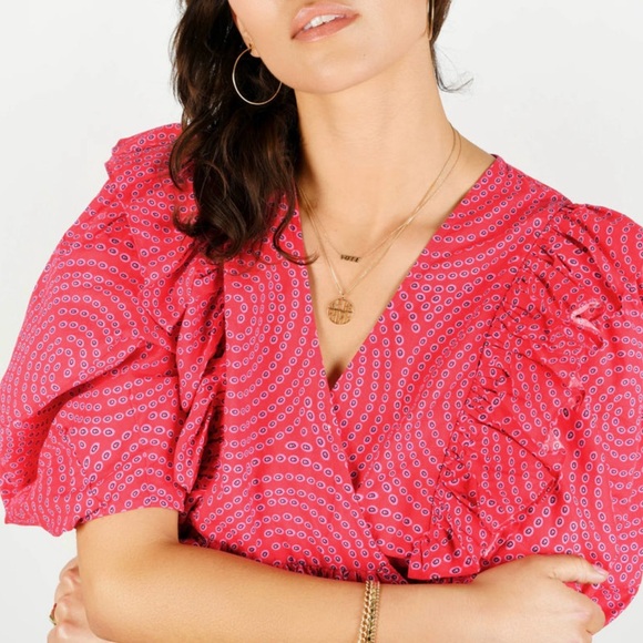 RHODE‎ Rosie Puff Sleeve Wrap Dress Puffed Sleeve Tie Waistline Tribal Print - Picture 4 of 11